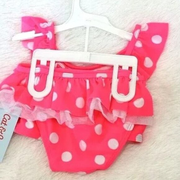 Toddler Girls Polka Dot Print Two Piece Swimsuit by Cat & Jack (Sz 3T) Noen Pink - Picture 3 of 5
